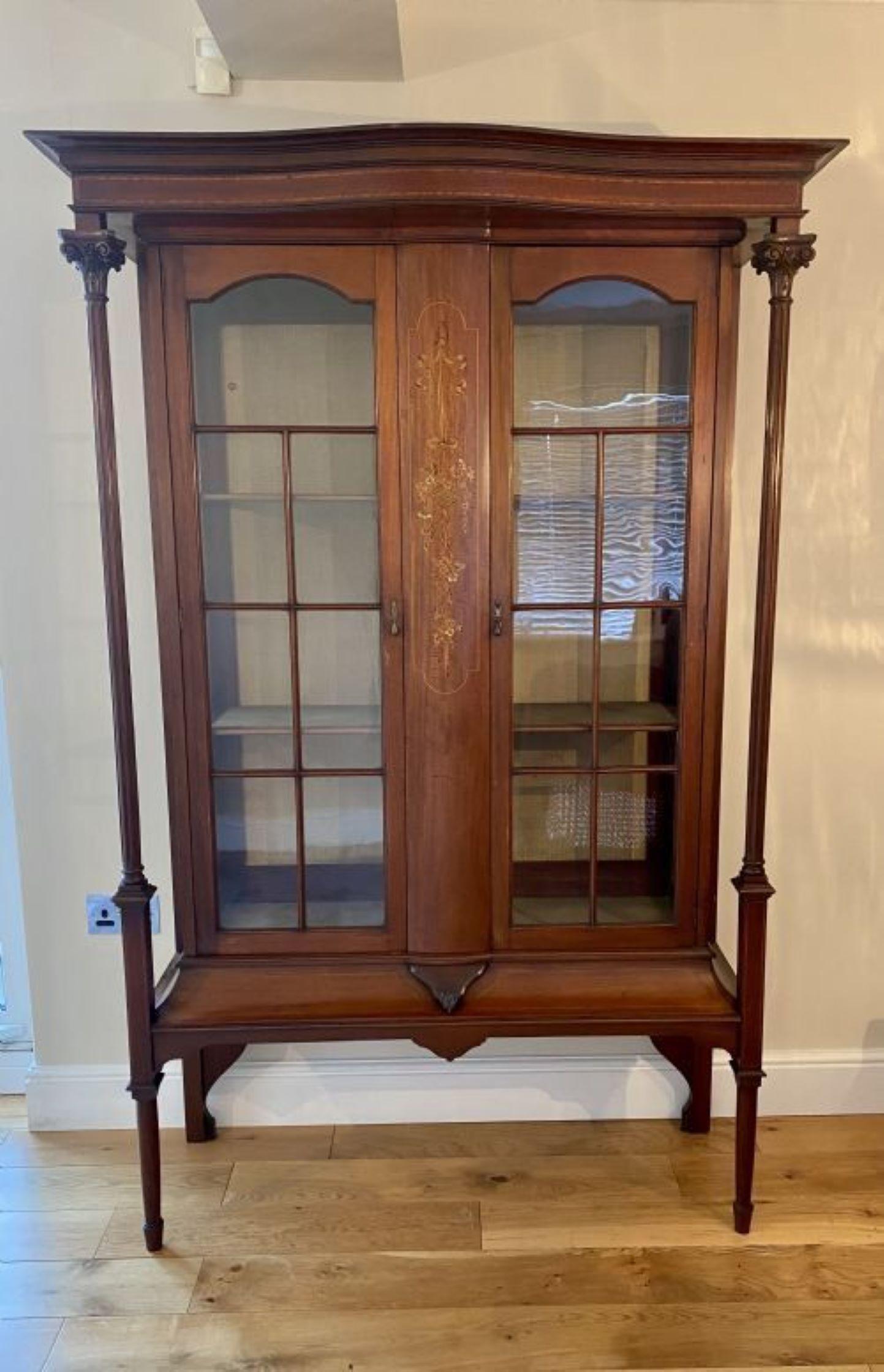 Quality antique Edwardian mahogany inlaid display cabinet For Sale 2