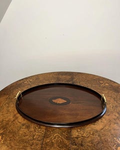 Quality antique Edwardian mahogany inlaid oval tea tray