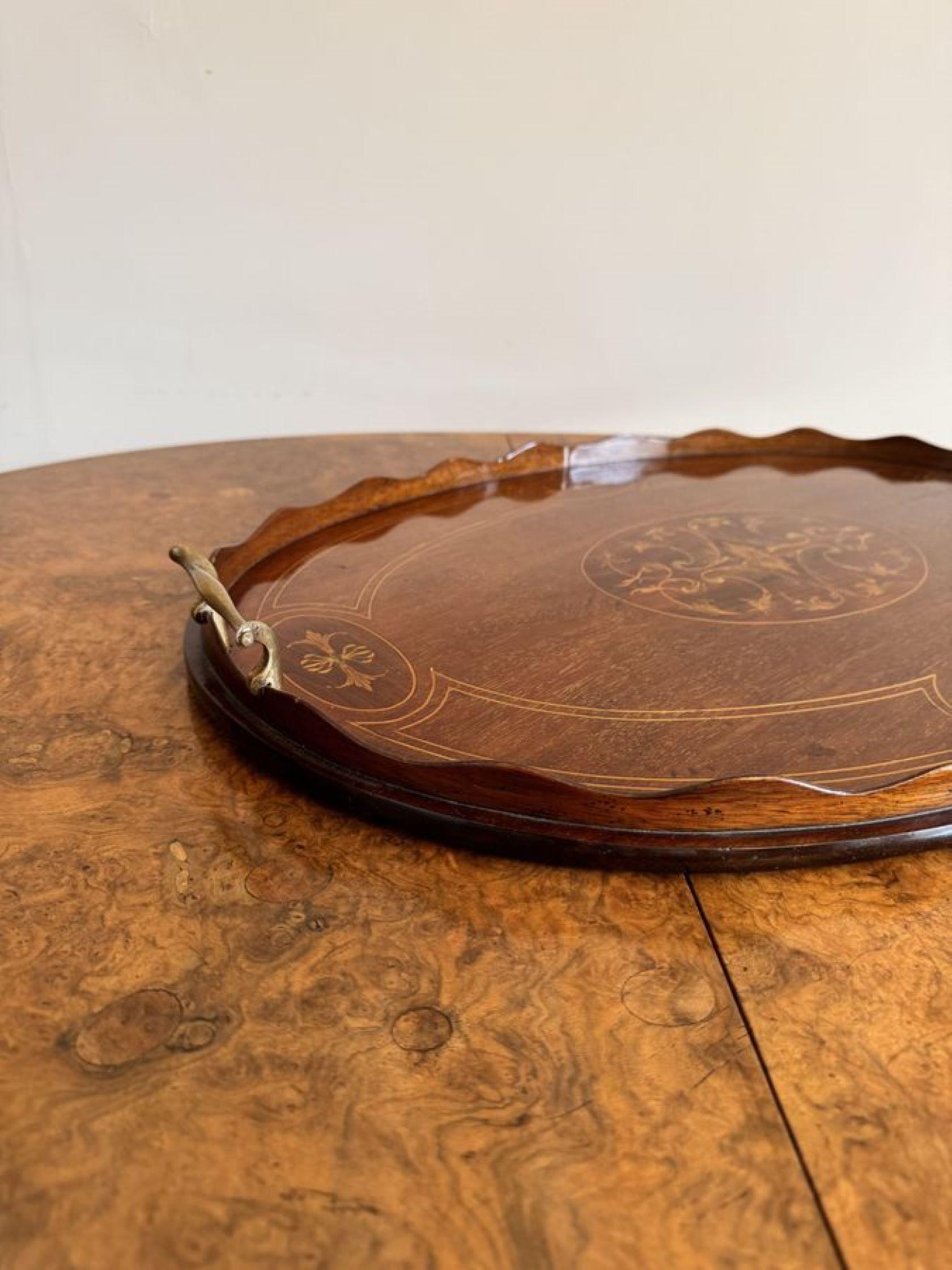 20th Century Quality antique Edwardian mahogany inlaid oval tea tray For Sale