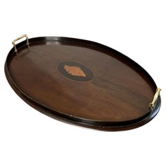 Quality Antique Edwardian mahogany inlaid oval tea tray 