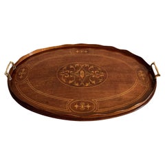 Quality antique Edwardian mahogany inlaid oval tea tray