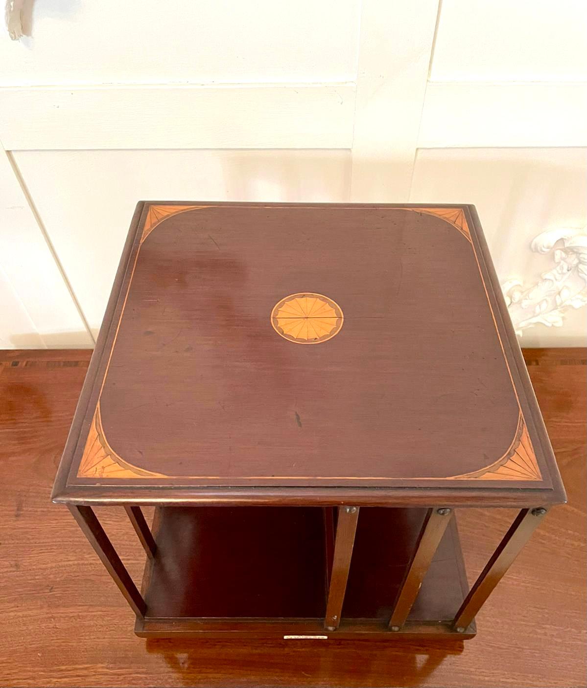 Quality Antique Edwardian Mahogany Inlaid Table Top Revolving Bookcase For Sale 4