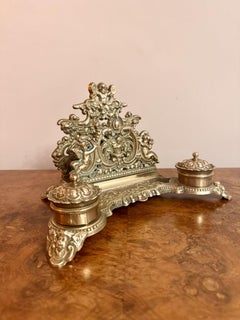 Quality antique Edwardian ornate brass desk set