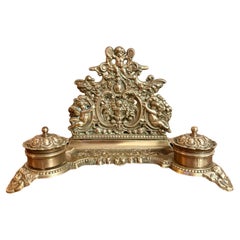 Quality antique Edwardian ornate brass desk set