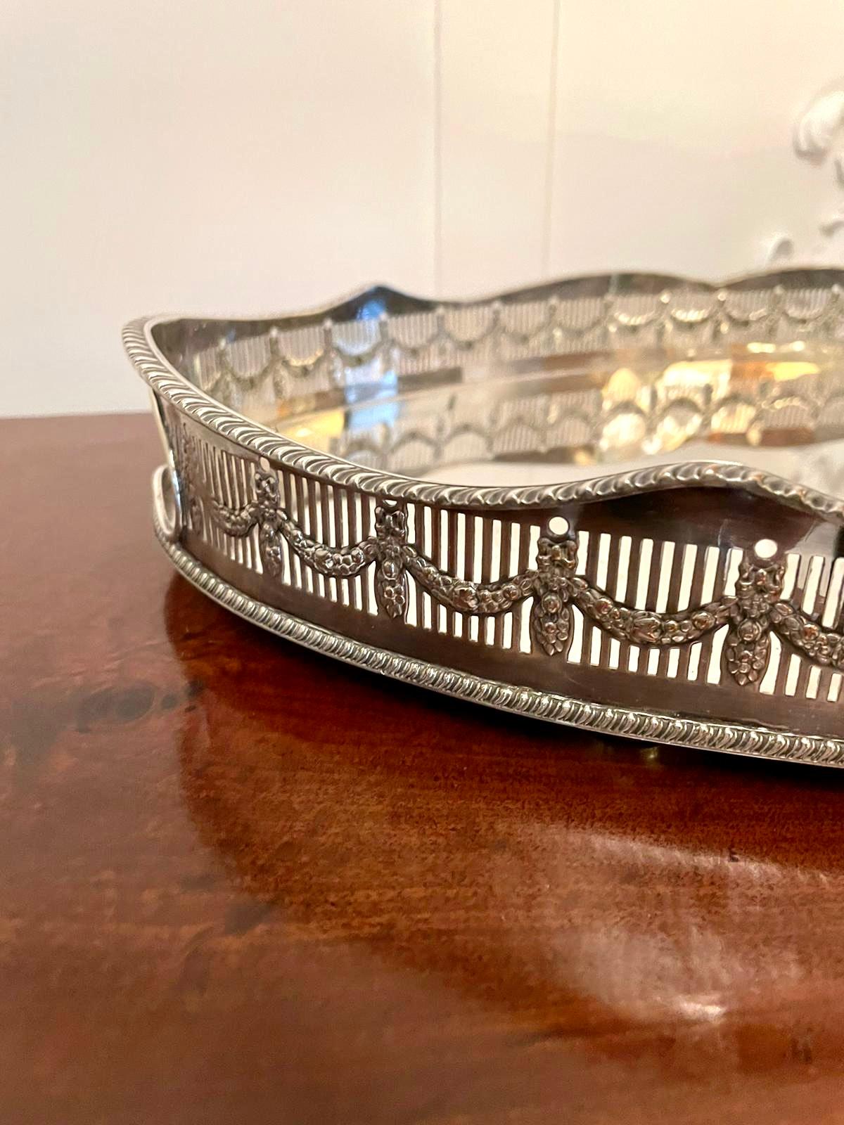 Quality Antique Edwardian Silver Plated Gallery Tray 3