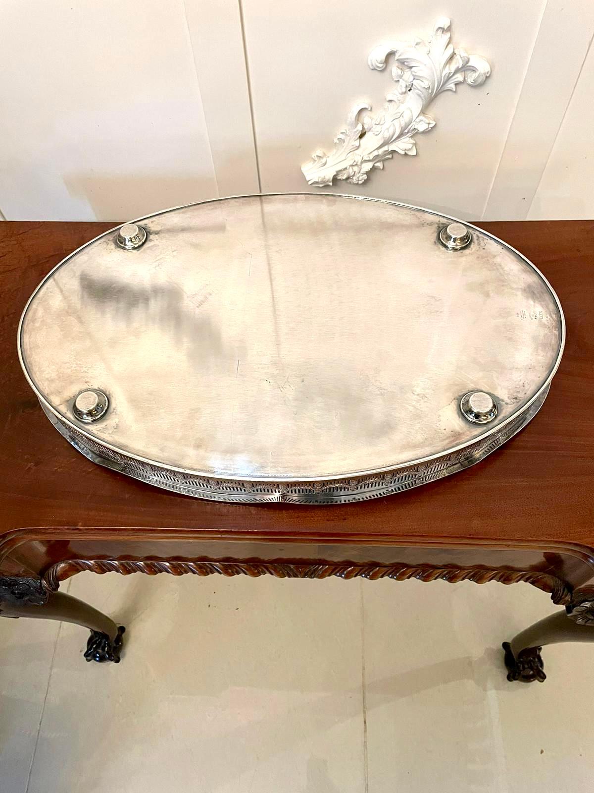 Quality Antique Edwardian Silver Plated Gallery Tray For Sale 5