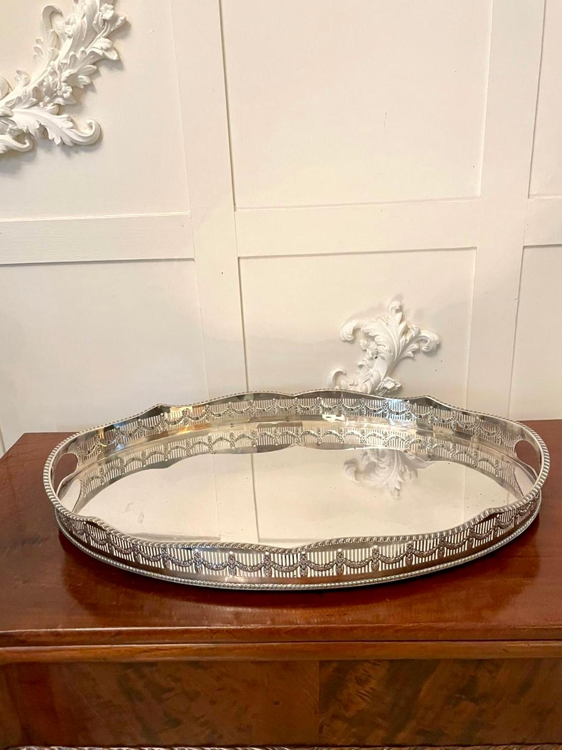Quality Antique Edwardian Silver Plated Gallery Tray In Good Condition For Sale In Suffolk, GB