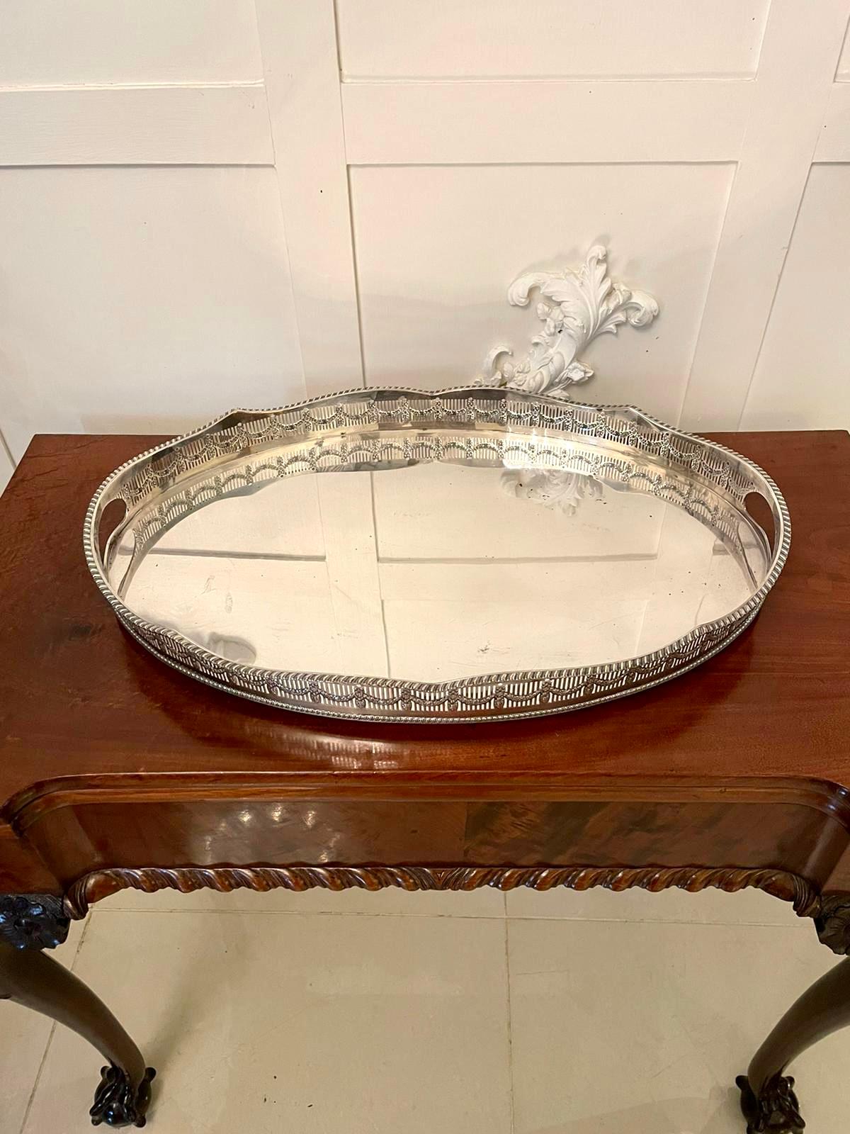 Quality Antique Edwardian Silver Plated Gallery Tray For Sale 1