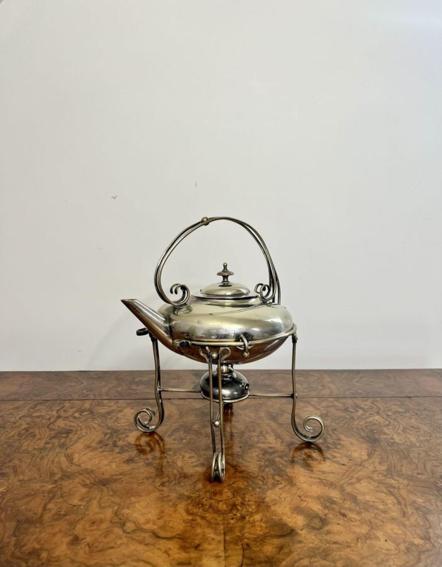 Silver Plate Quality antique Edwardian silver plated spirit kettle For Sale