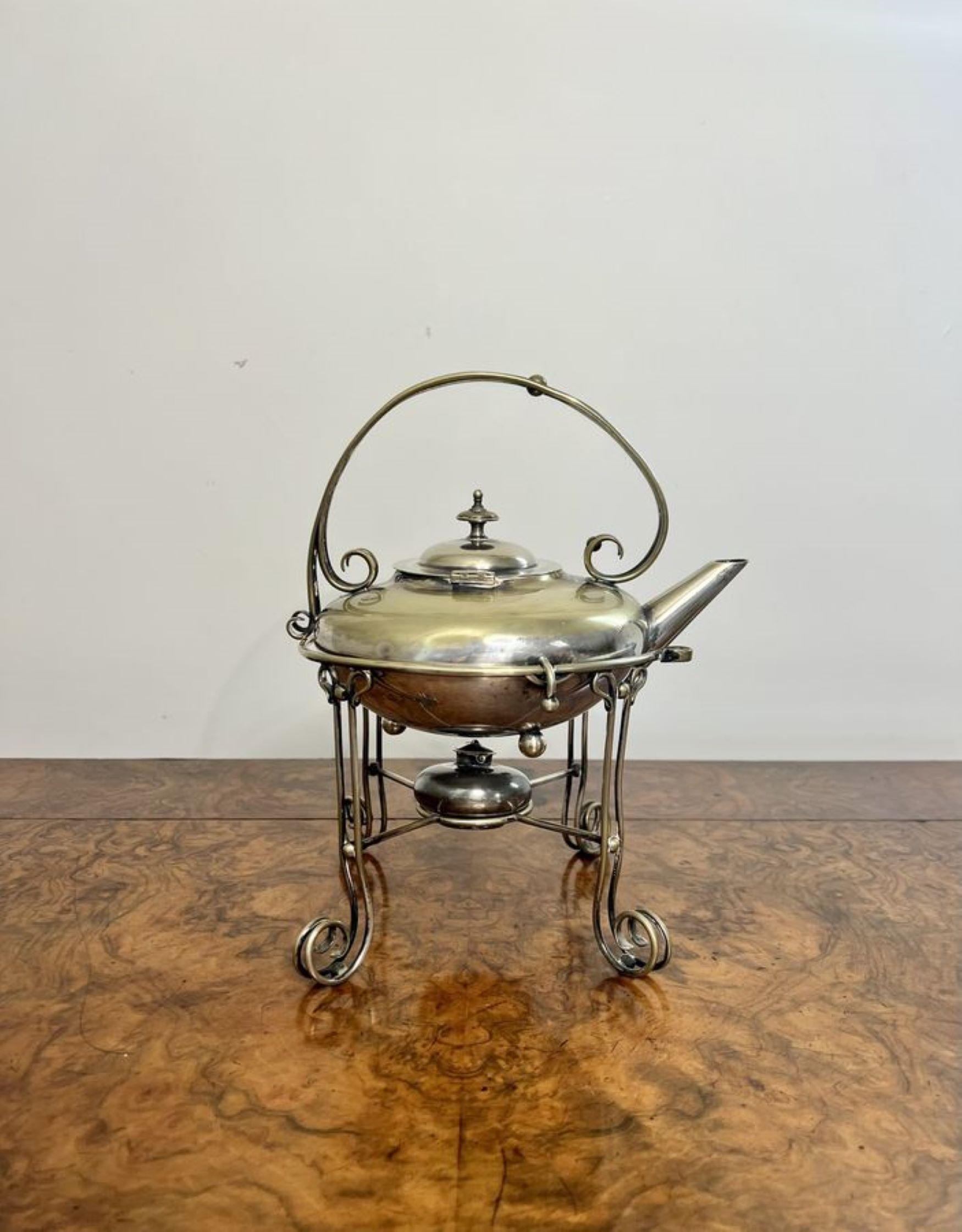 Quality antique Edwardian silver plated spirit kettle For Sale 1