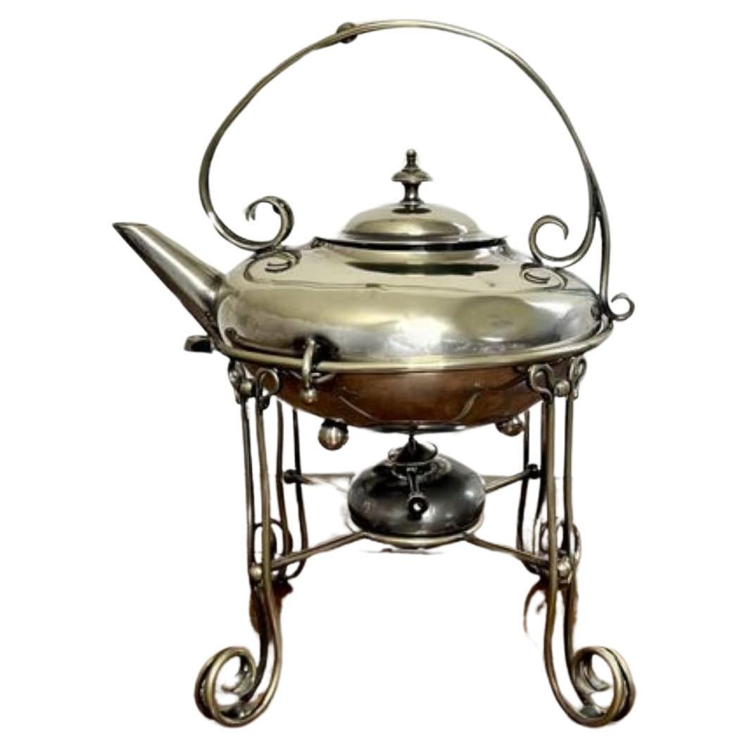 Quality antique Edwardian silver plated spirit kettle For Sale