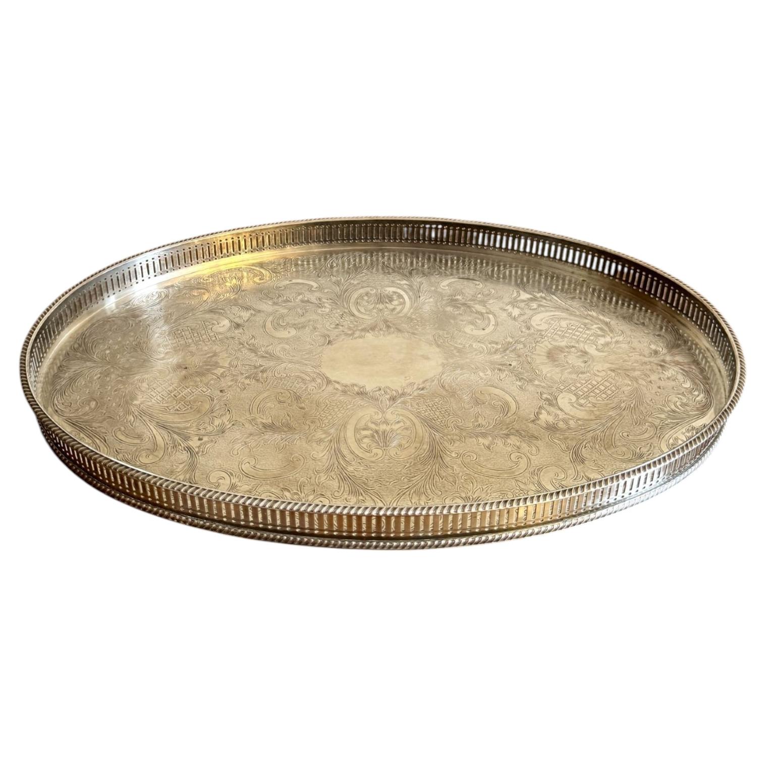 Quality antique Edwardian silver plated tray For Sale