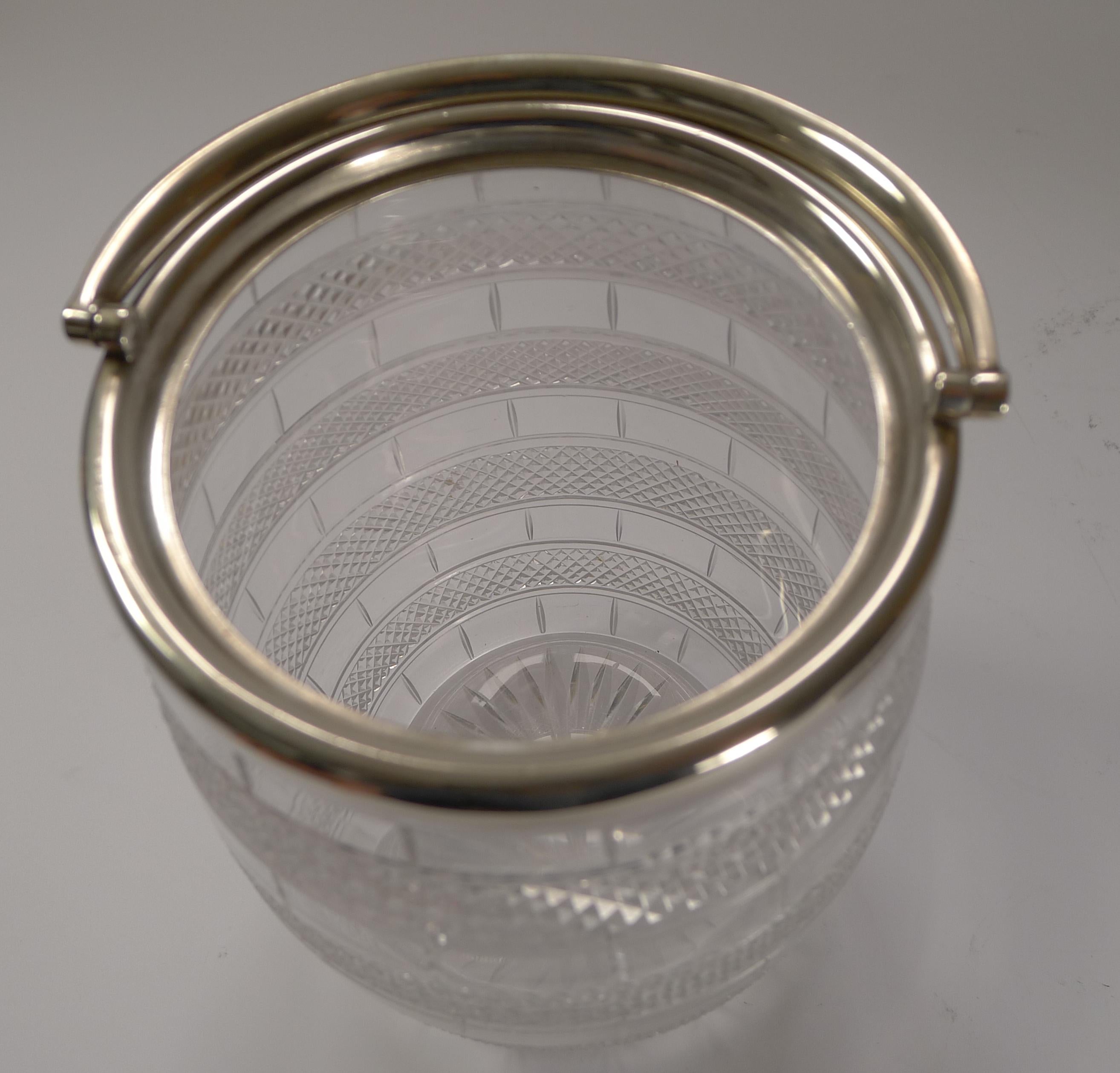Quality Antique English Cut Glass & Silver Plate Biscuit Box / Barrel, c.1860 In Good Condition For Sale In Bath, GB