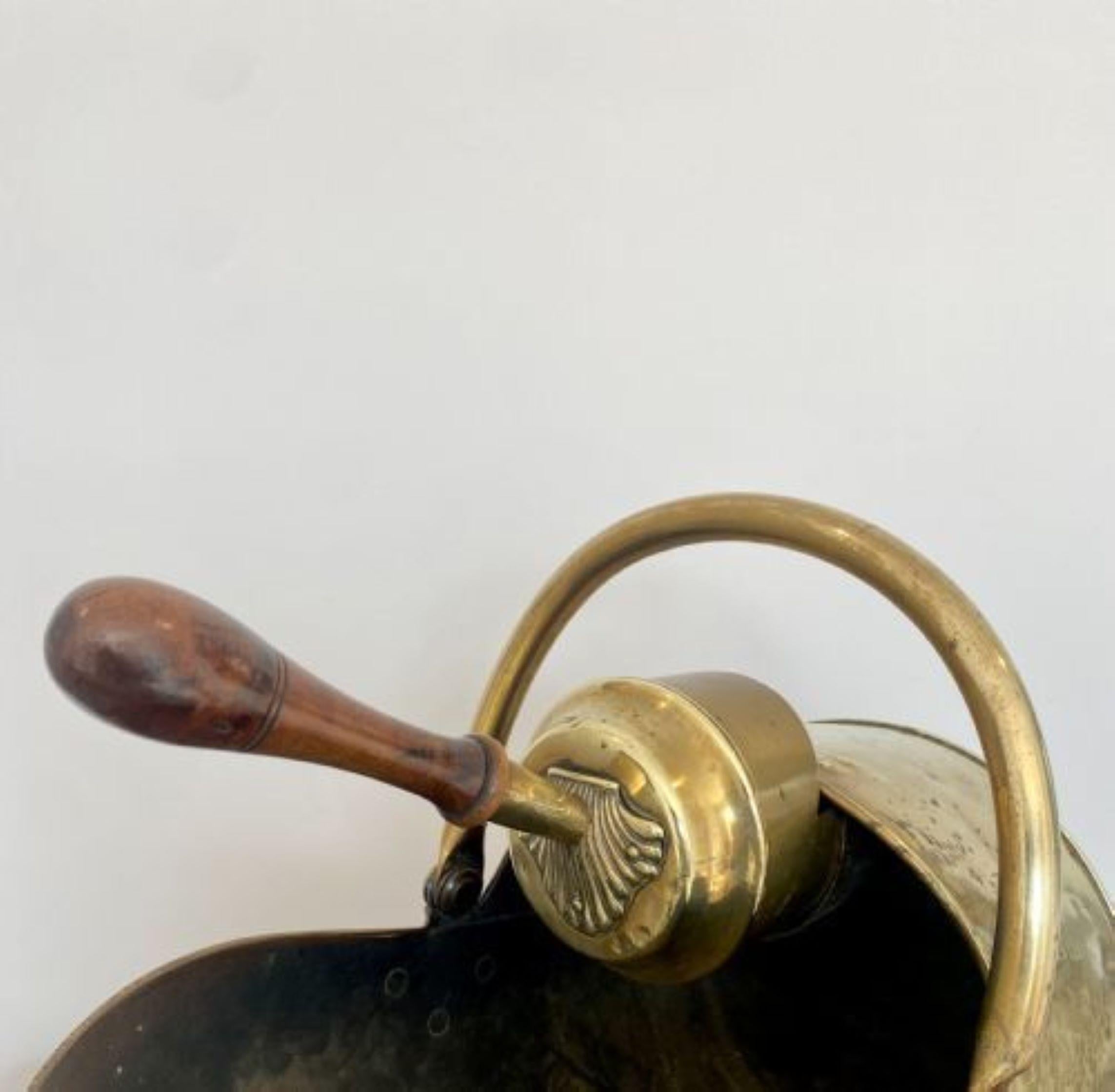 19th Century Quality Antique George III Brass Helmet Coal Scuttle With Original Shovel For Sale