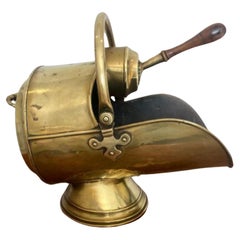 Quality Antique George III Brass Helmet Coal Scuttle With Original Shovel