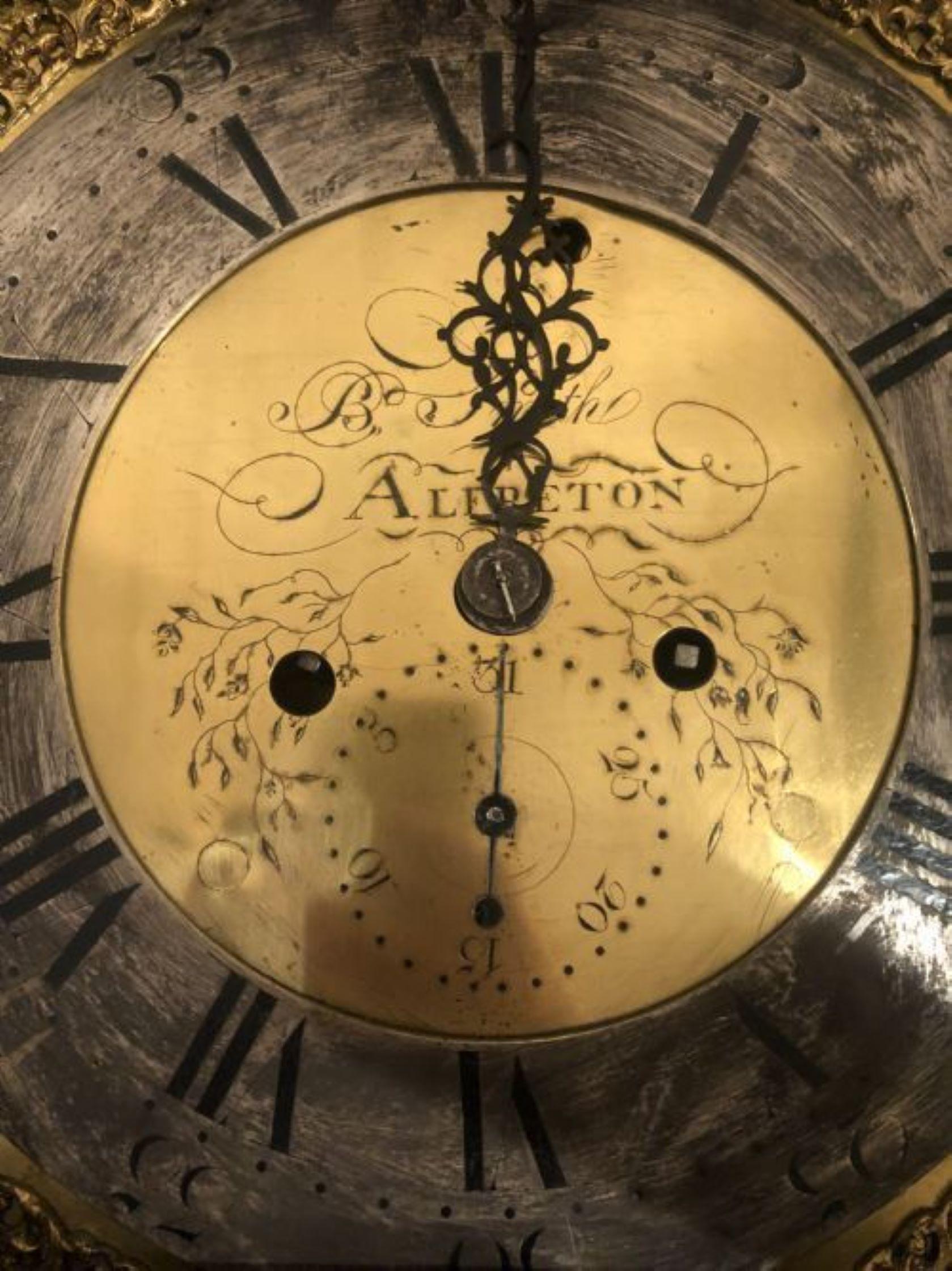Quality Antique George III Carved Oak Brass Face Longcase Clock For Sale 1