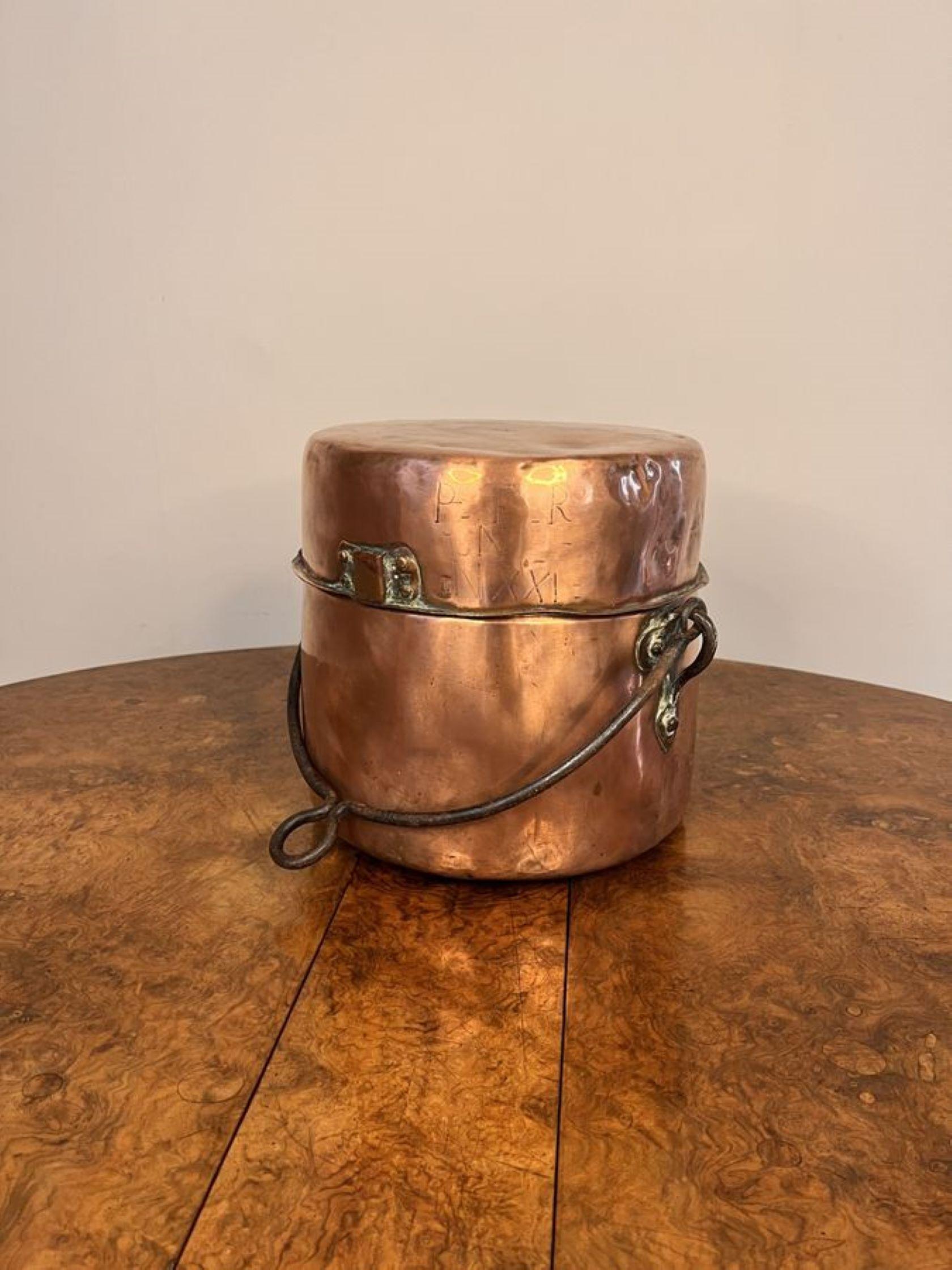 Quality antique George III copper cooking pot  In Good Condition For Sale In Ipswich, GB