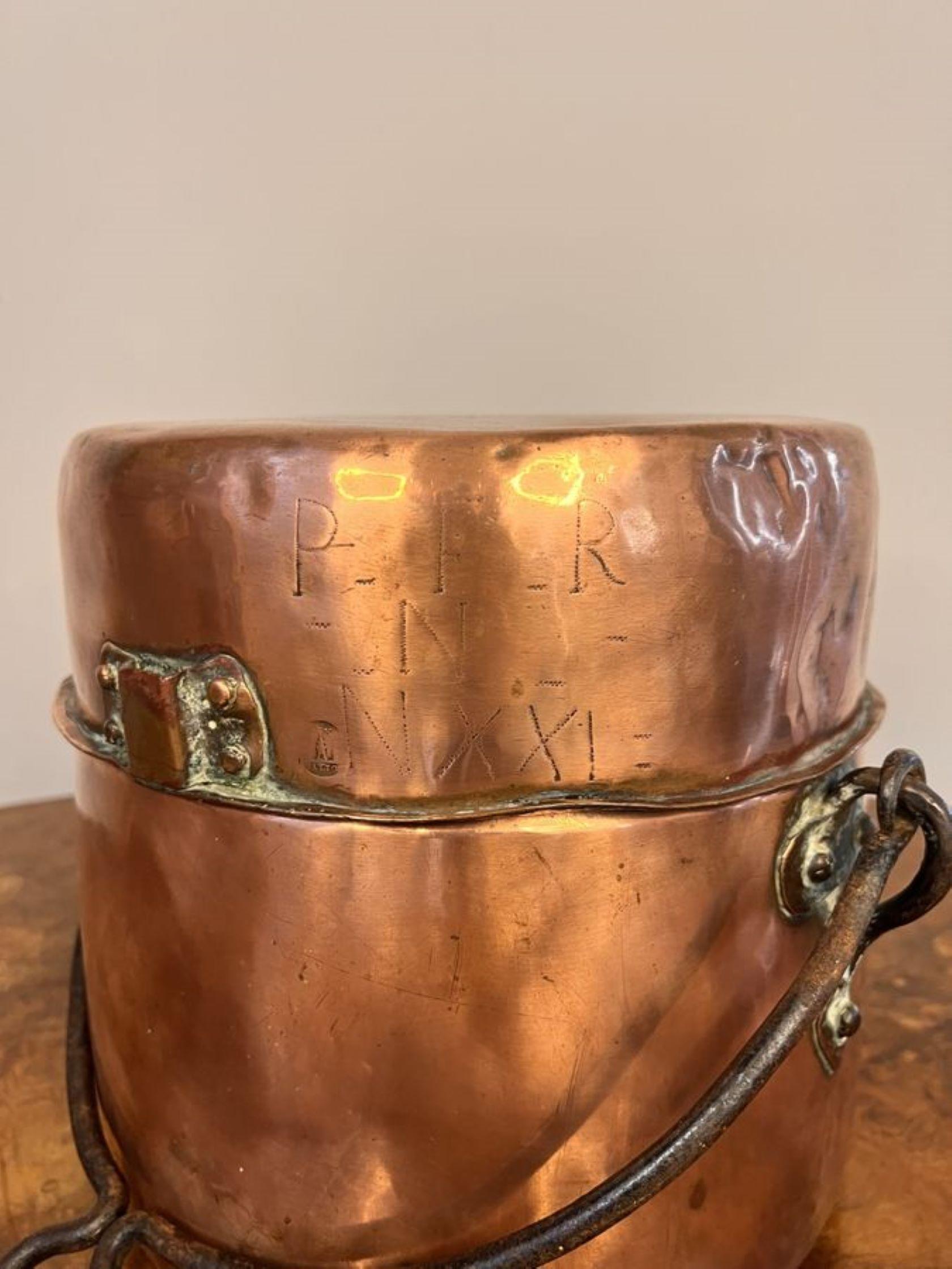 18th Century Quality antique George III copper cooking pot  For Sale