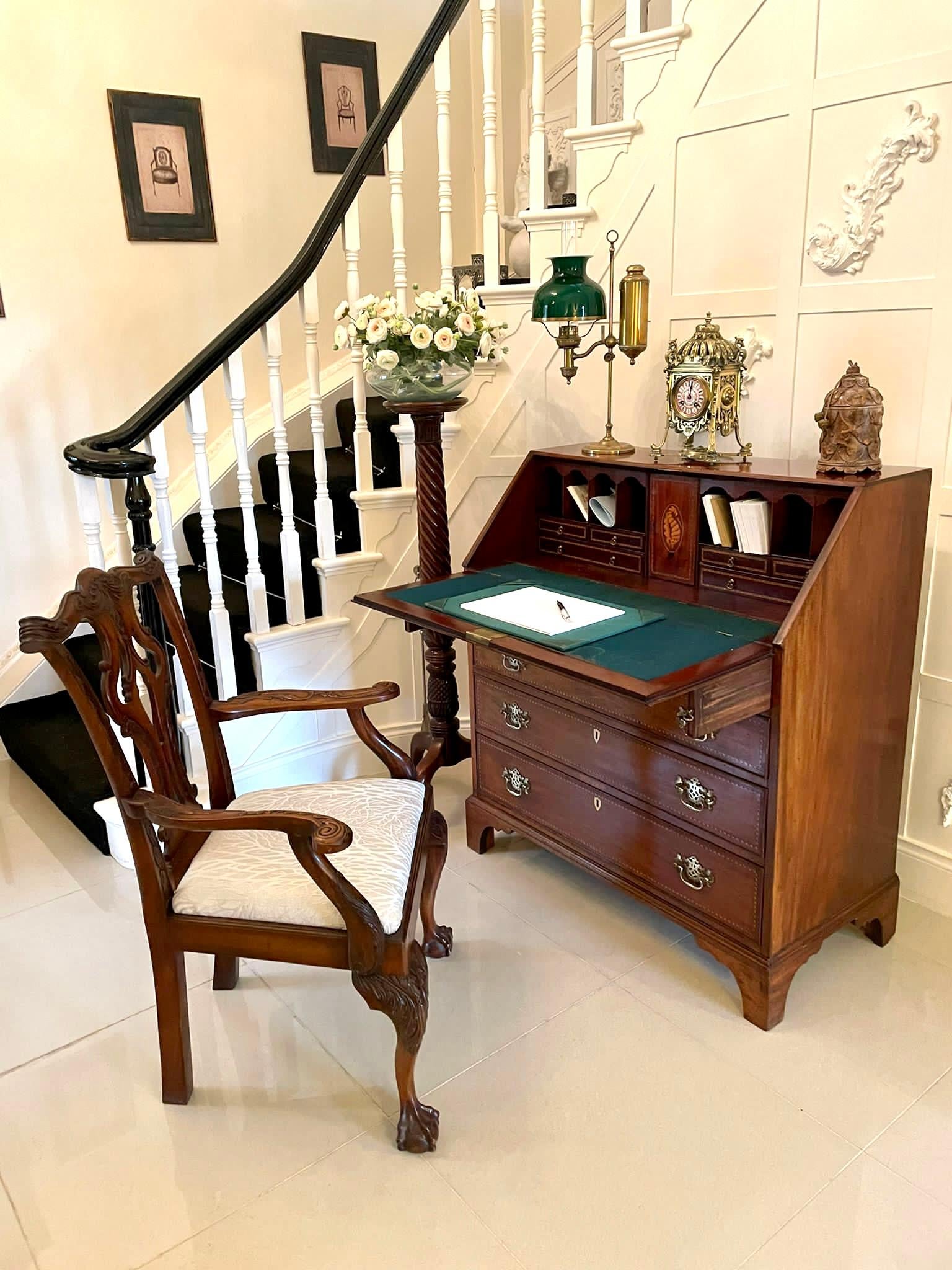 Quality Antique George III Mahogany Inlaid Bureau 10