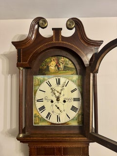 Quality antique George III oak and mahogany banded long case clock