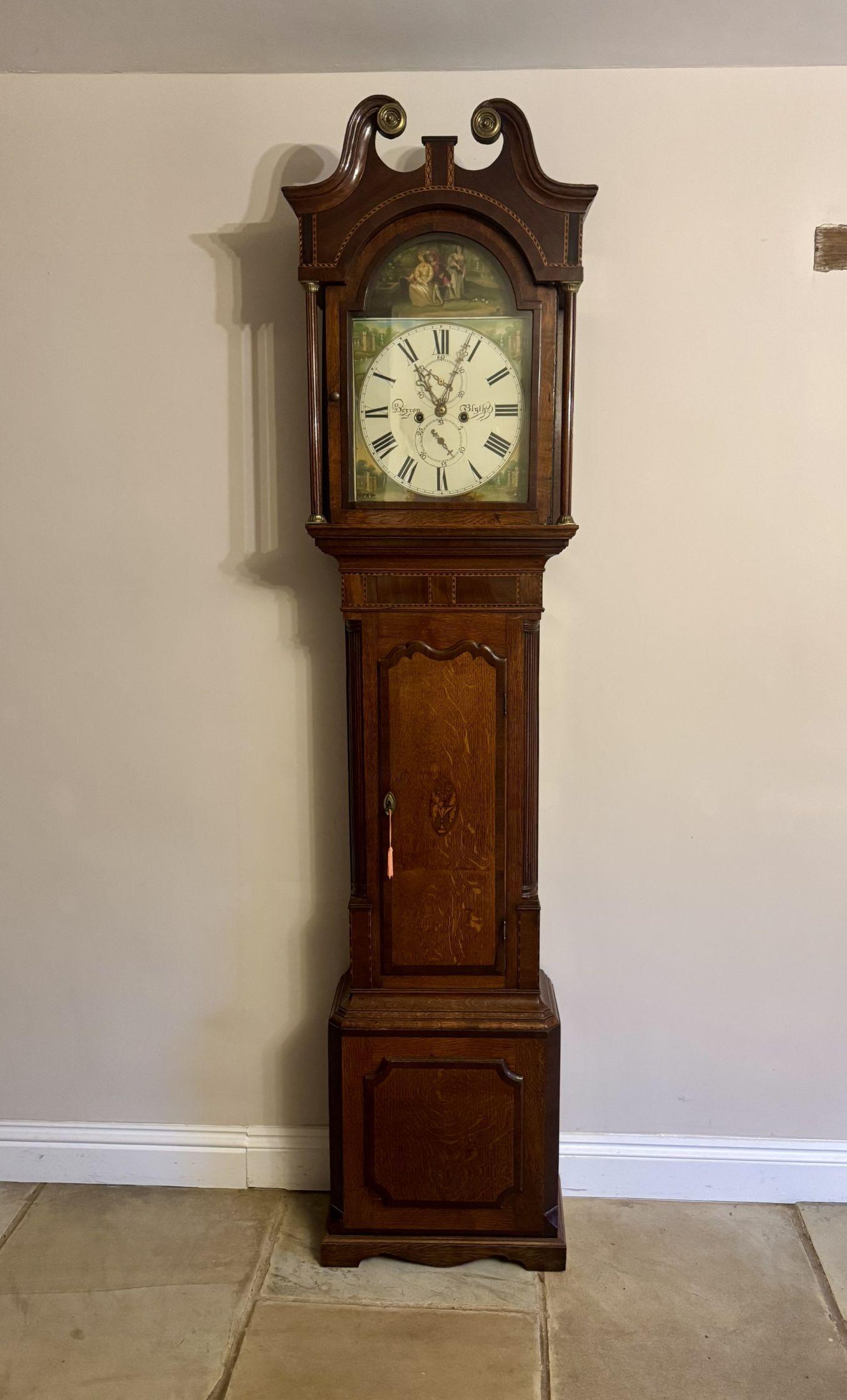 Hochwertige antike Standuhr aus Eiche und Mahagoni von George III. im Angebot 2