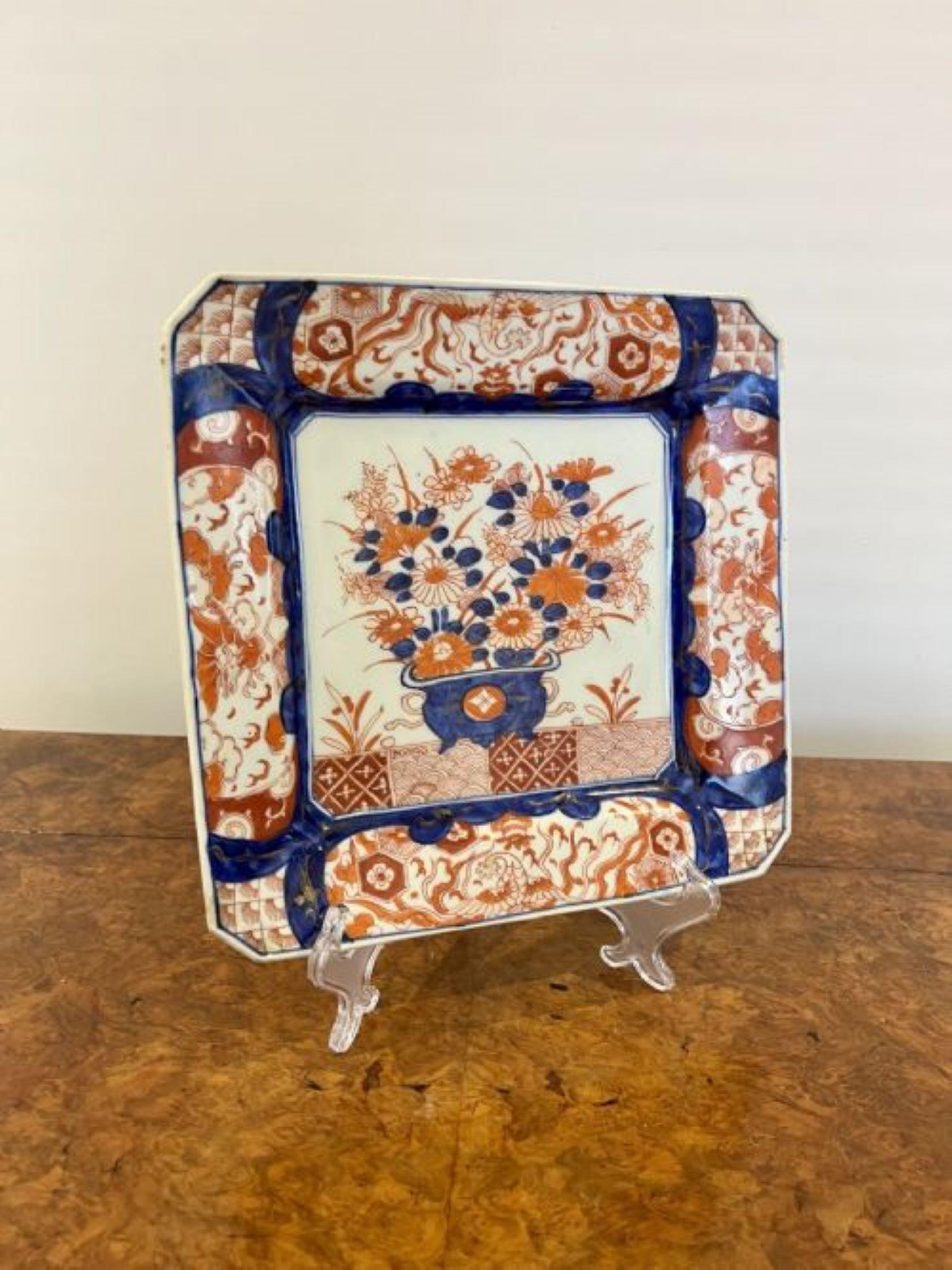 Quality Antique Hand Painted Japanese Large Imari square Plate In Good Condition For Sale In Ipswich, GB
