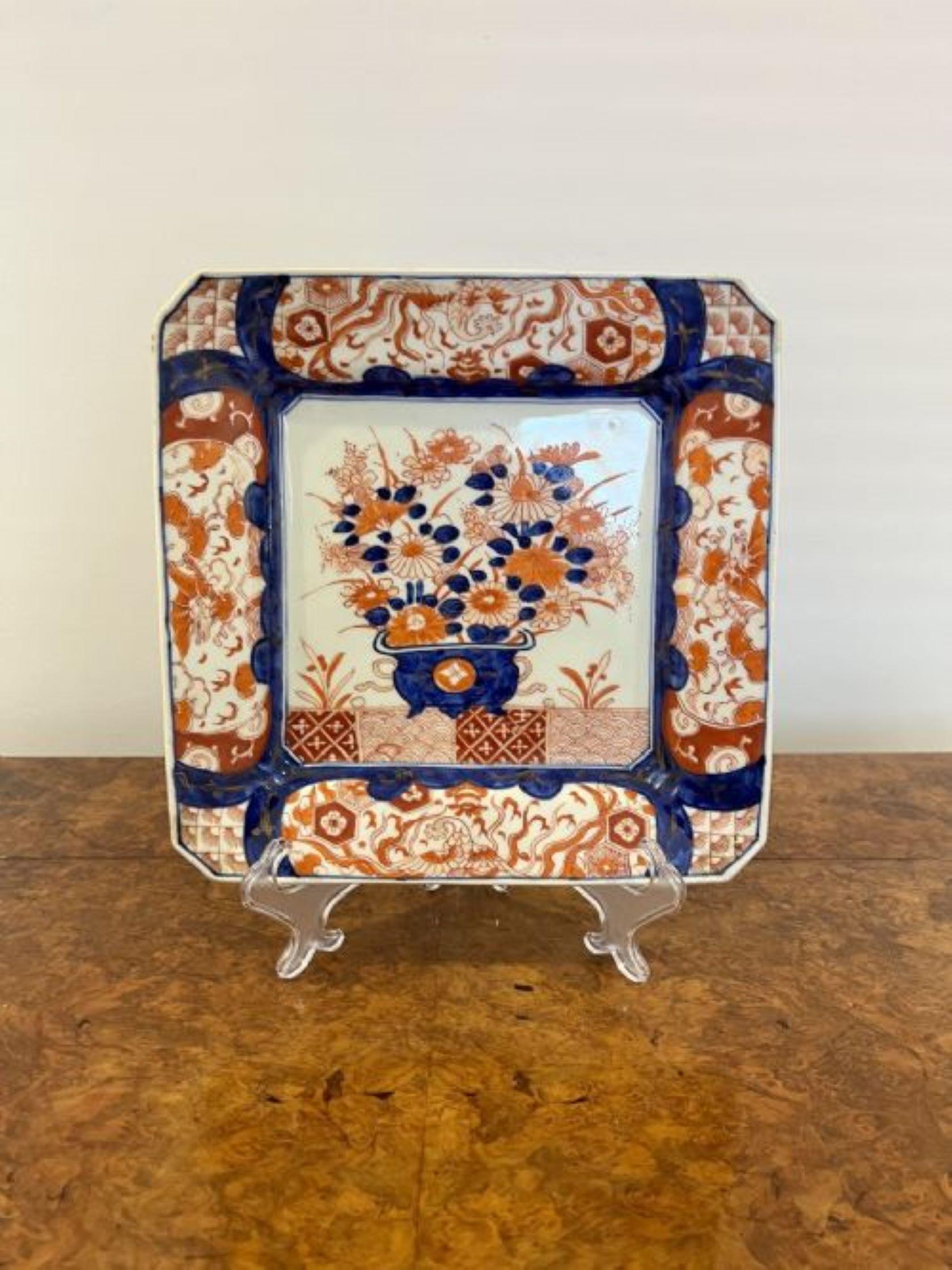 20th Century Quality Antique Hand Painted Japanese Large Imari square Plate For Sale