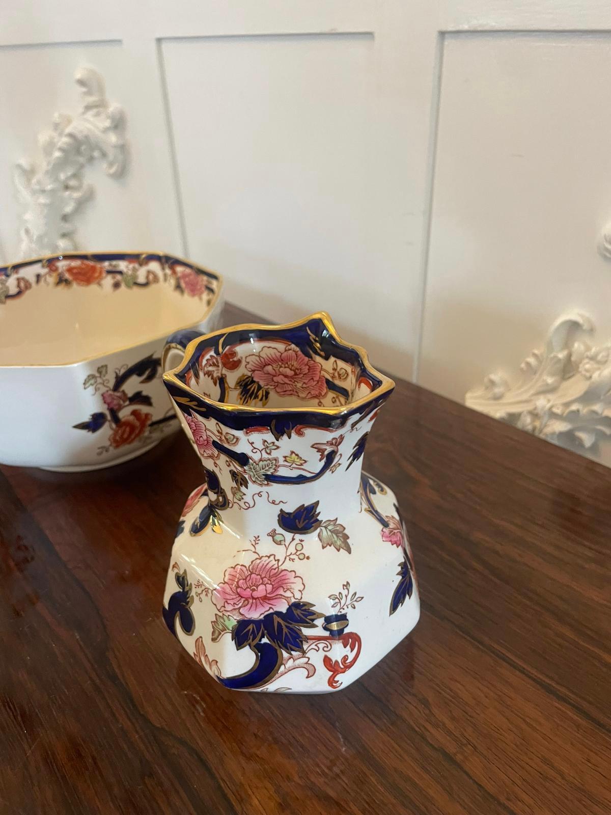 Quality Antique Hand Painted Masons Ironstone Small Jug and Bowl For Sale 5