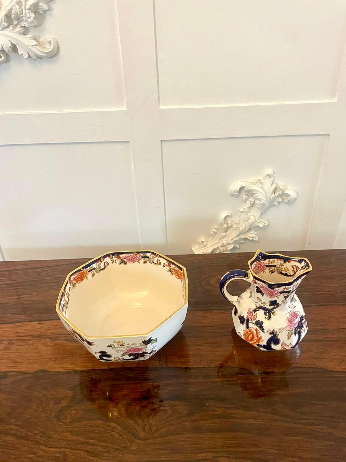 Quality Antique Hand Painted Masons Ironstone Small Jug and Bowl For Sale 8
