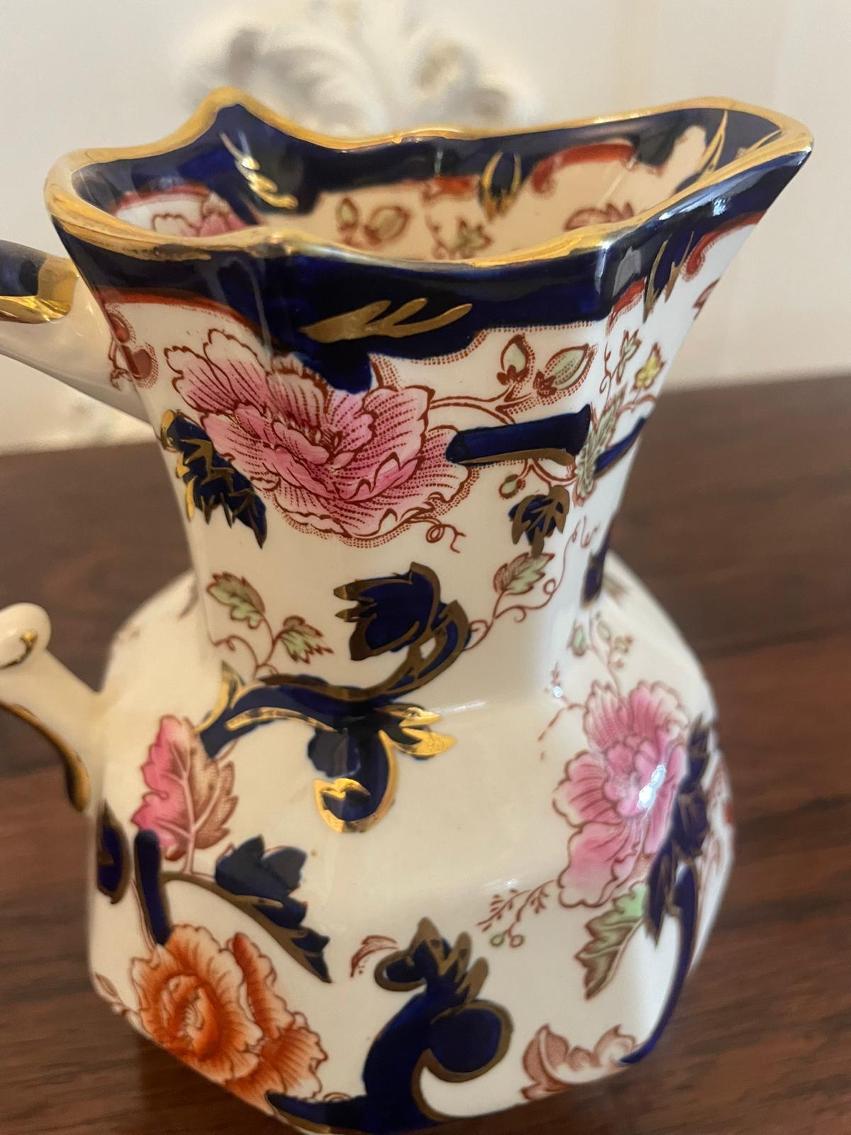English Quality Antique Hand Painted Masons Ironstone Small Jug and Bowl For Sale
