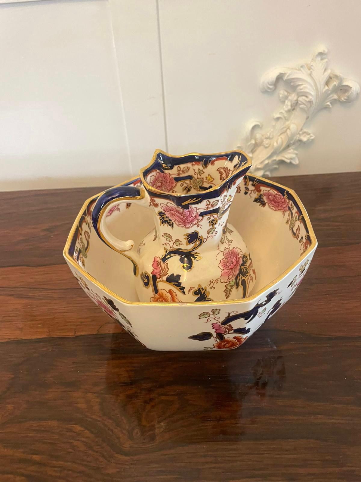 20th Century Quality Antique Hand Painted Masons Ironstone Small Jug and Bowl For Sale