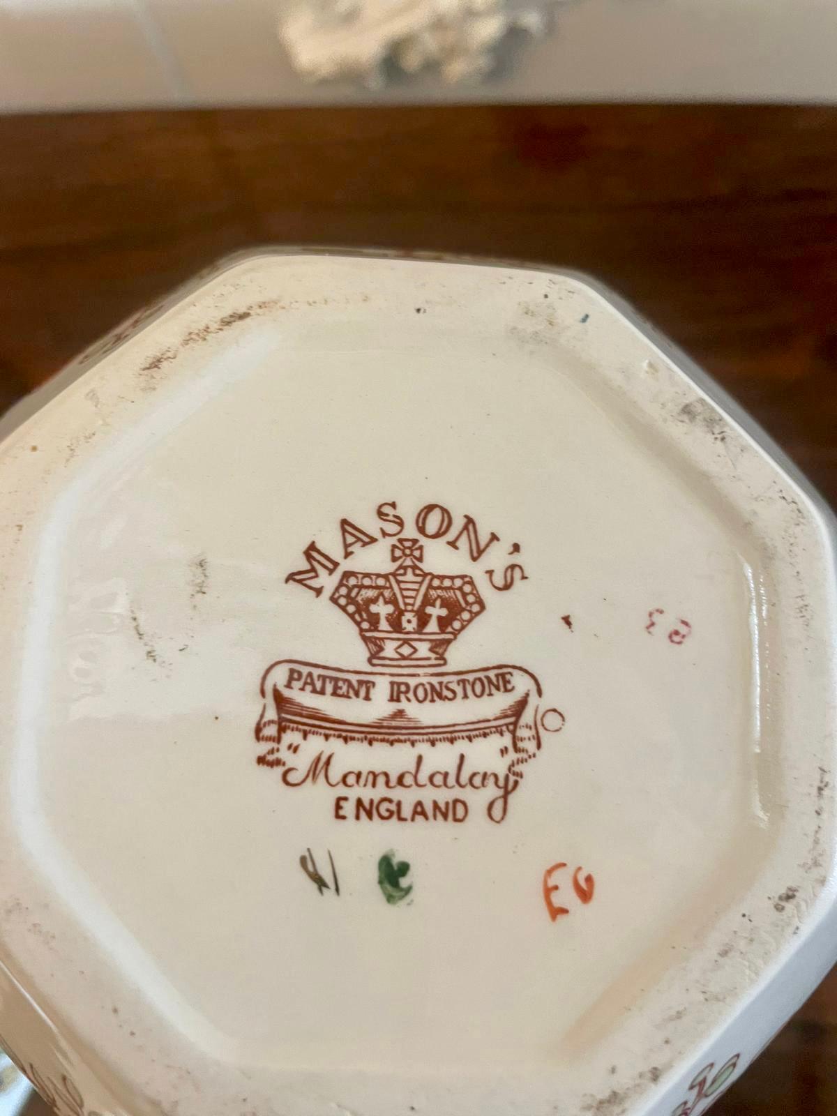 Quality Antique Hand Painted Masons Ironstone Small Jug and Bowl For Sale 1