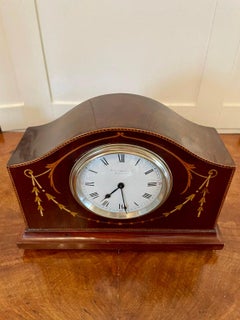 Quality Antique Inlaid Mahogany Eight Day Desktop Clock by R Stewart of Glasgow
