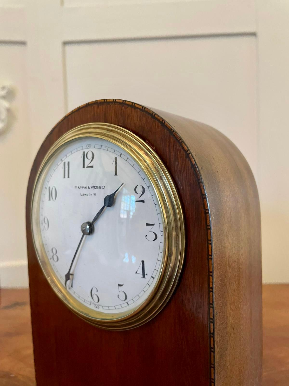 English Quality Antique Inlaid Mahogany Eight Day Desktop Clock by R Stewart of Glasgow