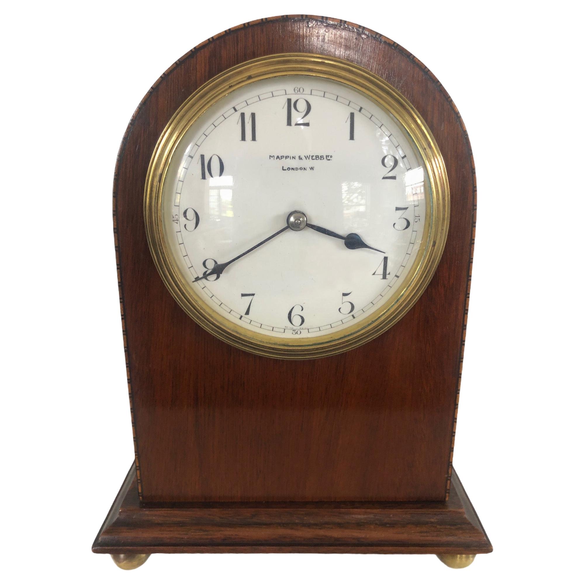 Quality Antique Inlaid Mahogany Eight Day Desktop Clock by R Stewart of Glasgow