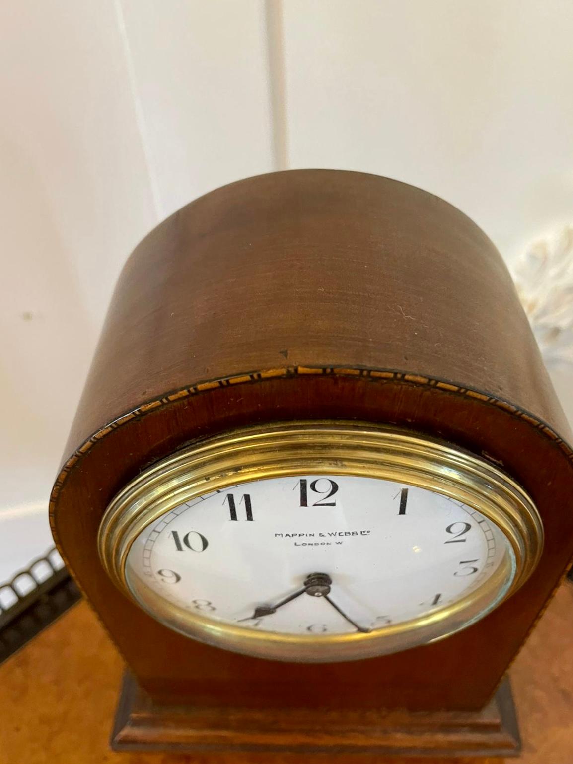 English Quality Antique Inlaid Mahogany Mantel Clock by Mappin & Webb, London