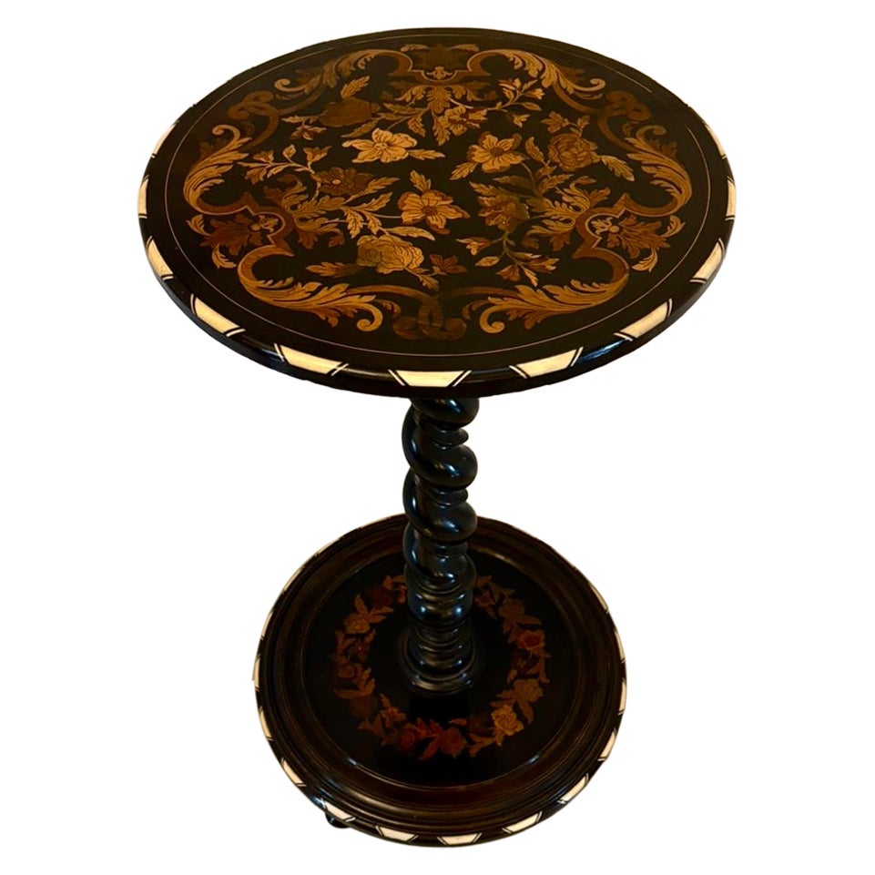 Quality Antique Italian Ebonised and Marquetry Pedestal Occasional Centre Table