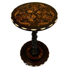 Quality Antique Italian Ebonised and Marquetry Pedestal Occasional Centre Table