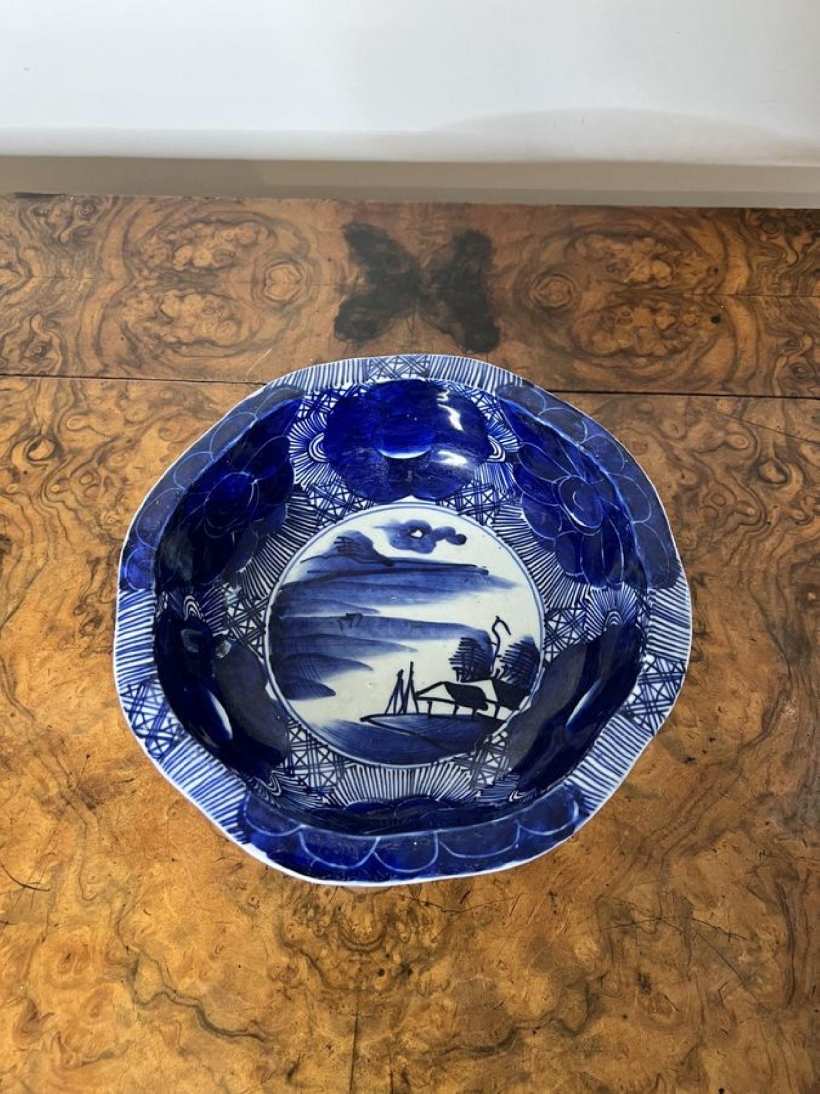 Porcelain Quality antique Japanese 19th Century blue and white porcelain bowl  For Sale