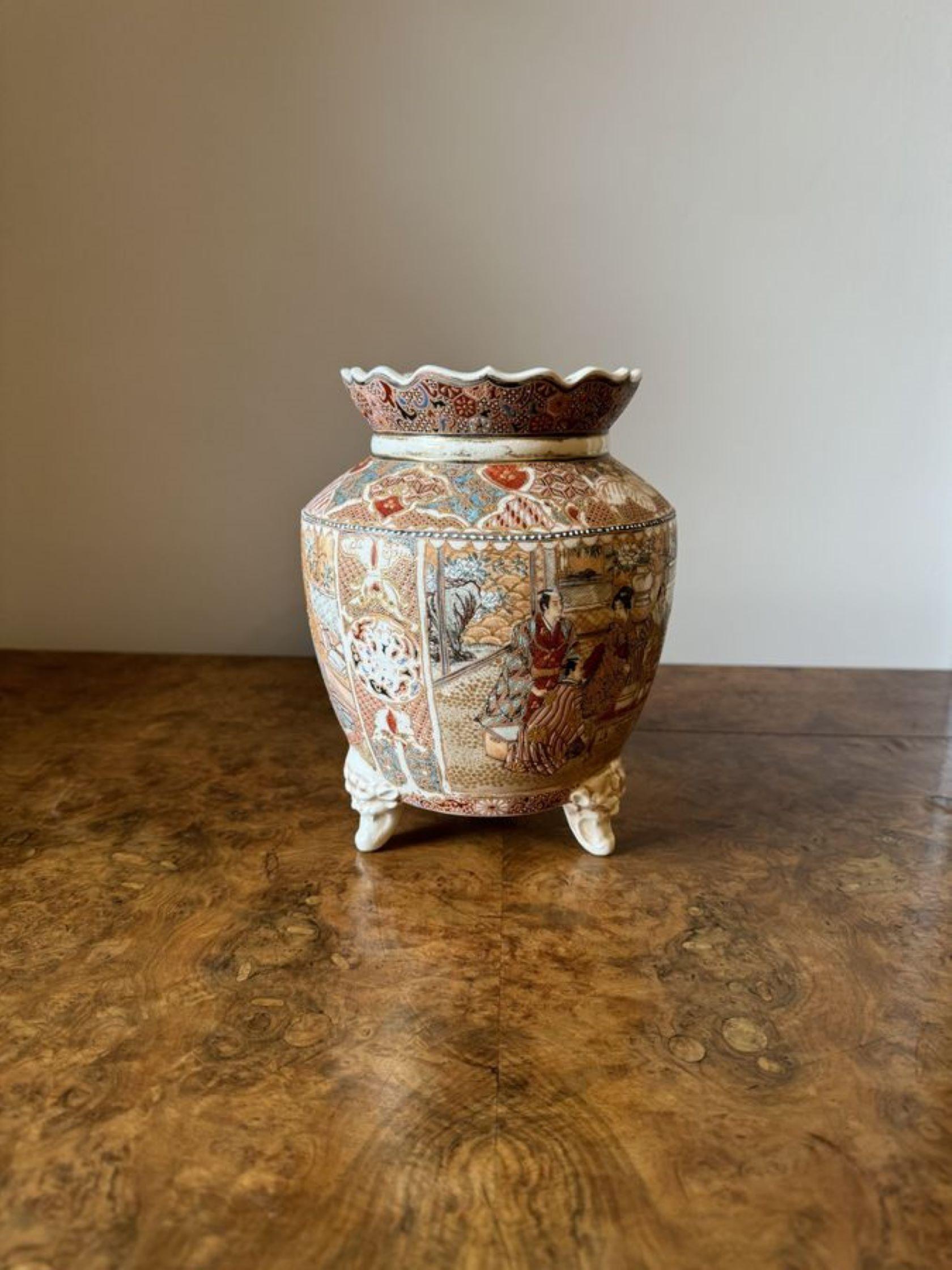 Ceramic Quality antique Japanese satsuma jardiniere  For Sale