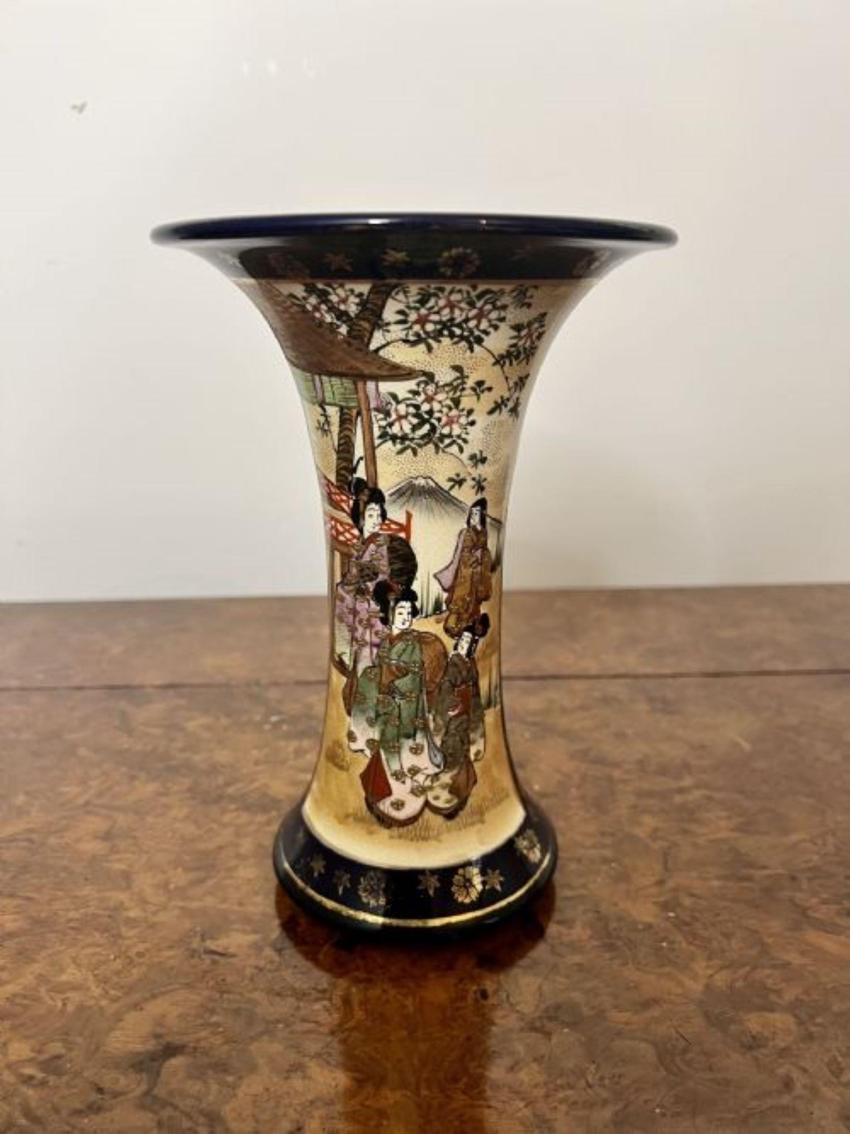 Quality antique Japanese satsuma shaped vase  In Good Condition For Sale In Ipswich, GB