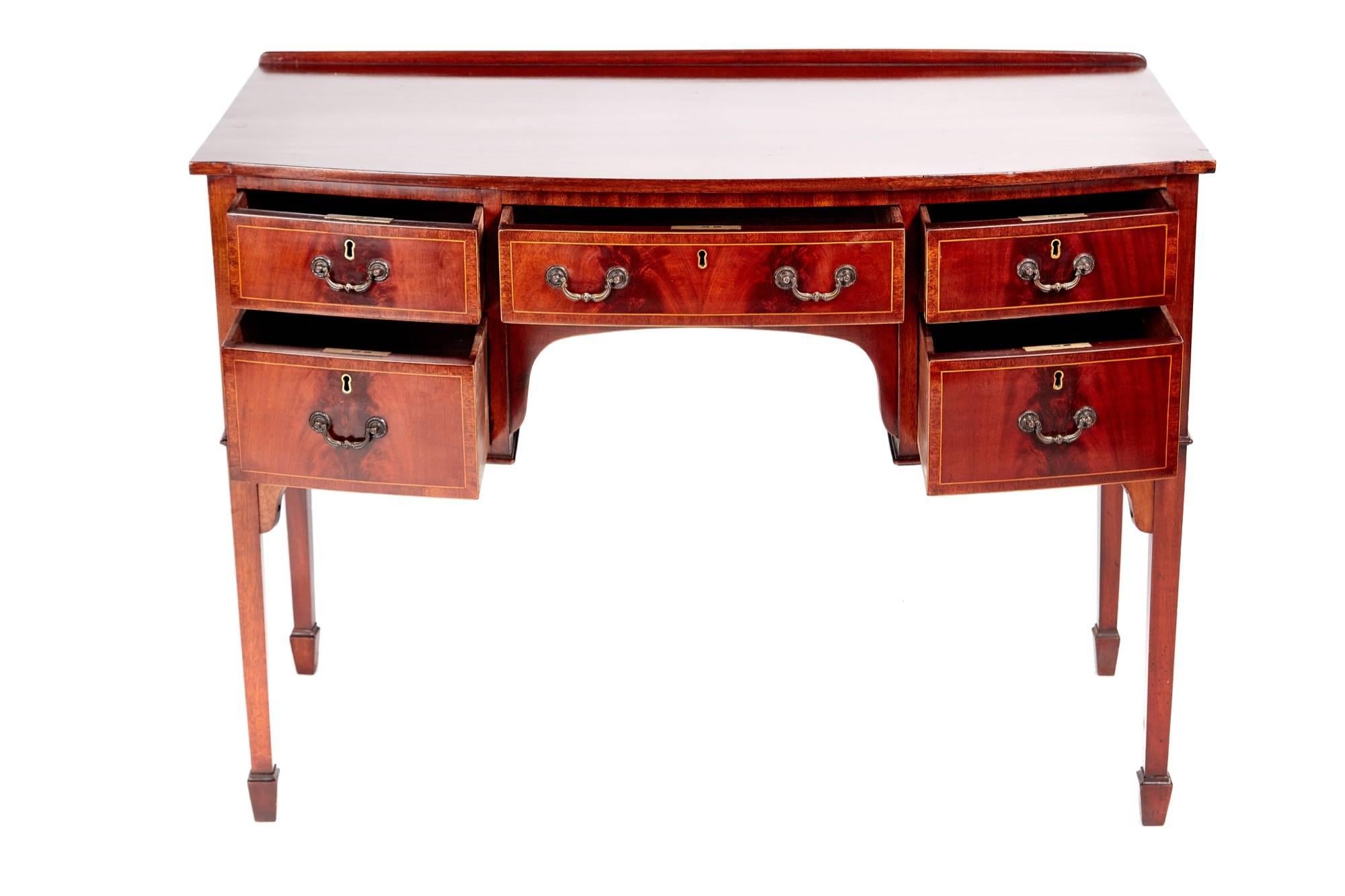 Edwardian Quality Antique Mahogany Bow Front Inlaid Side / Writing Table For Sale