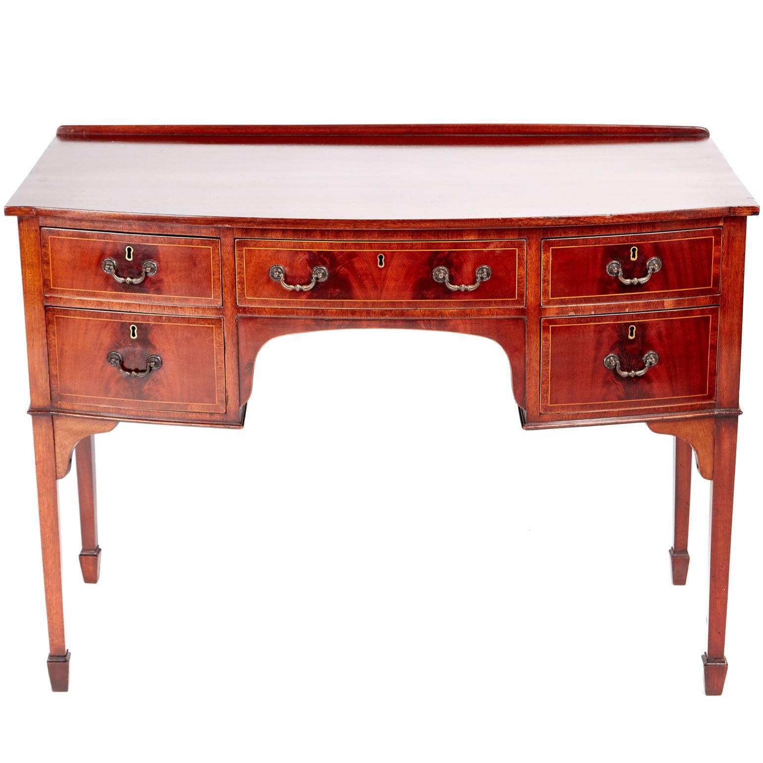 Quality Antique Mahogany Bow Front Inlaid Side / Writing Table For Sale
