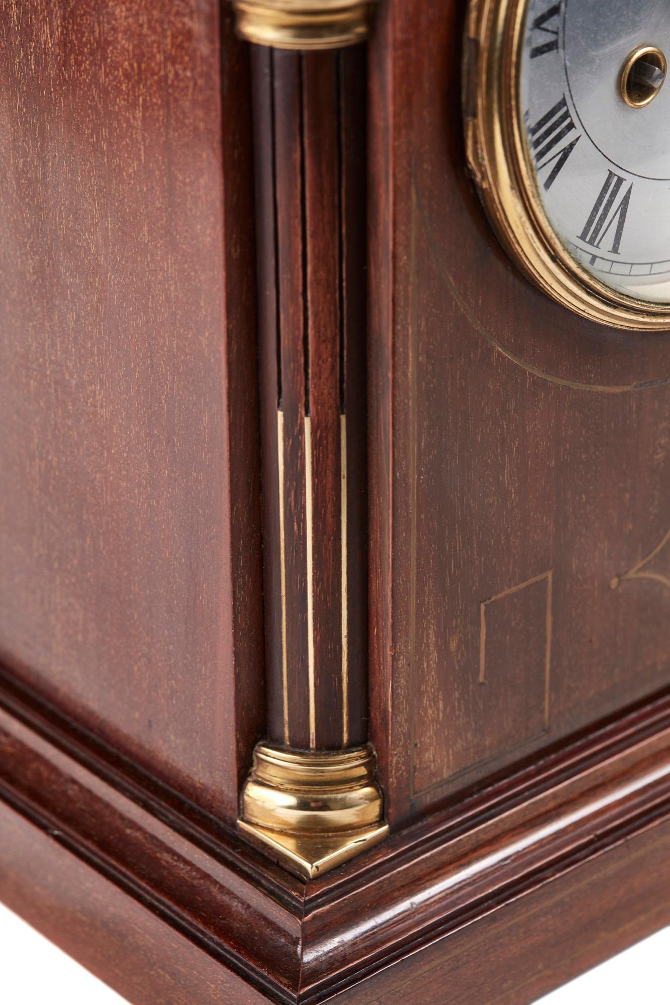 Quality Antique Mahogany Brass Inlaid 8 Day Mantle Clock im Zustand „Hervorragend“ im Angebot in Stutton, GB