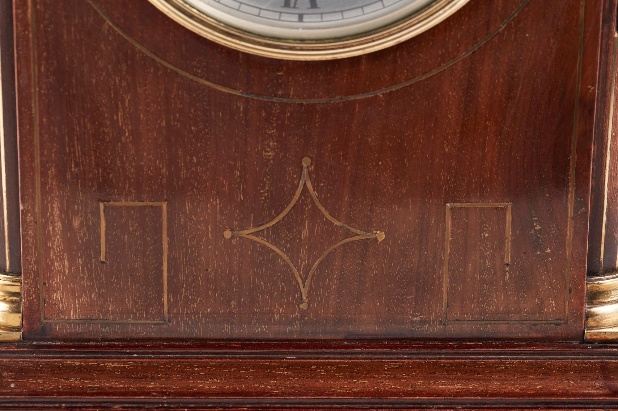 Quality Antique Mahogany Brass Inlaid 8 Day Mantle Clock For Sale 2