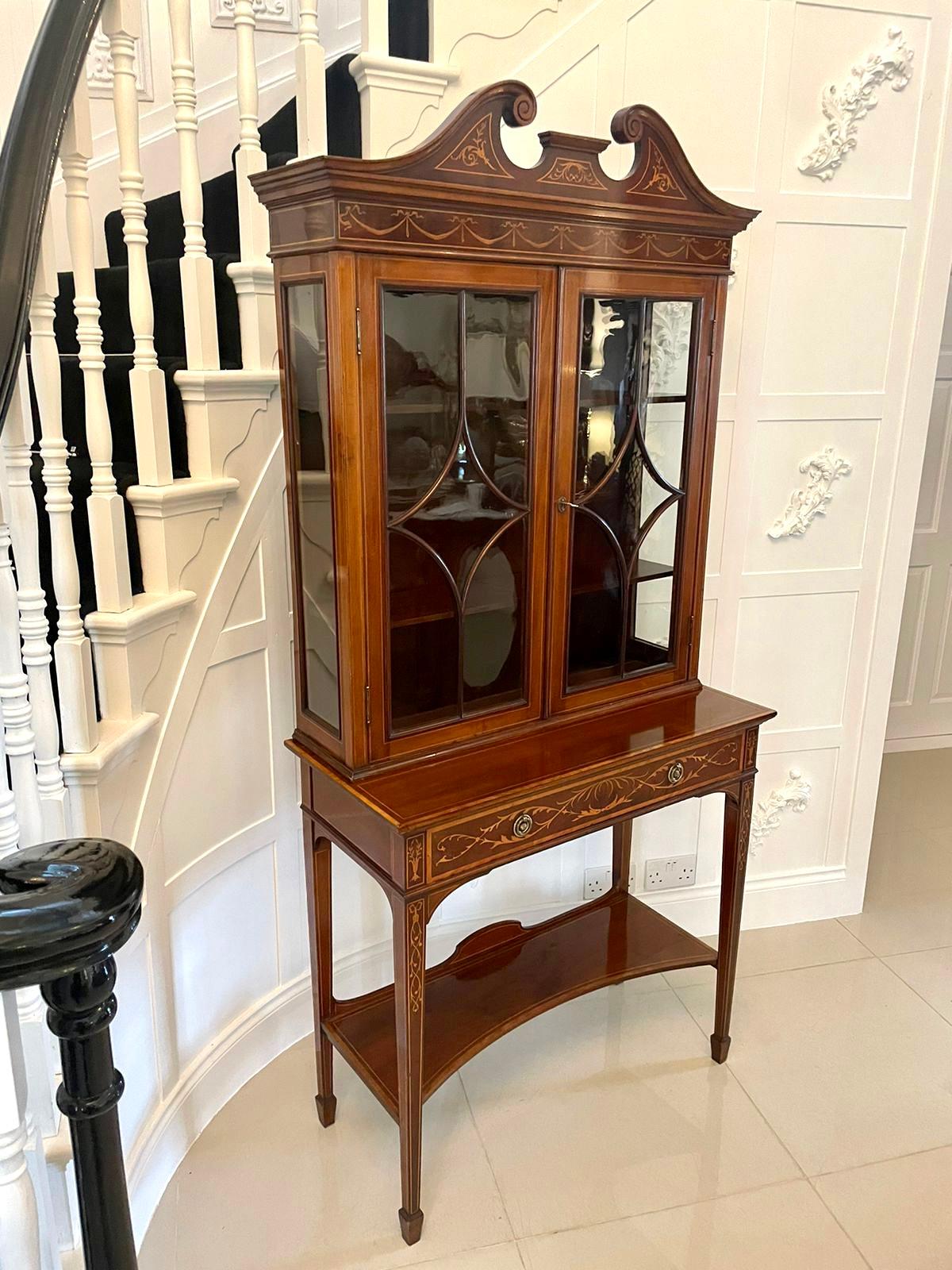 Victorian Quality Antique Mahogany Inlaid Display Cabinet by Edwards & Roberts, London For Sale