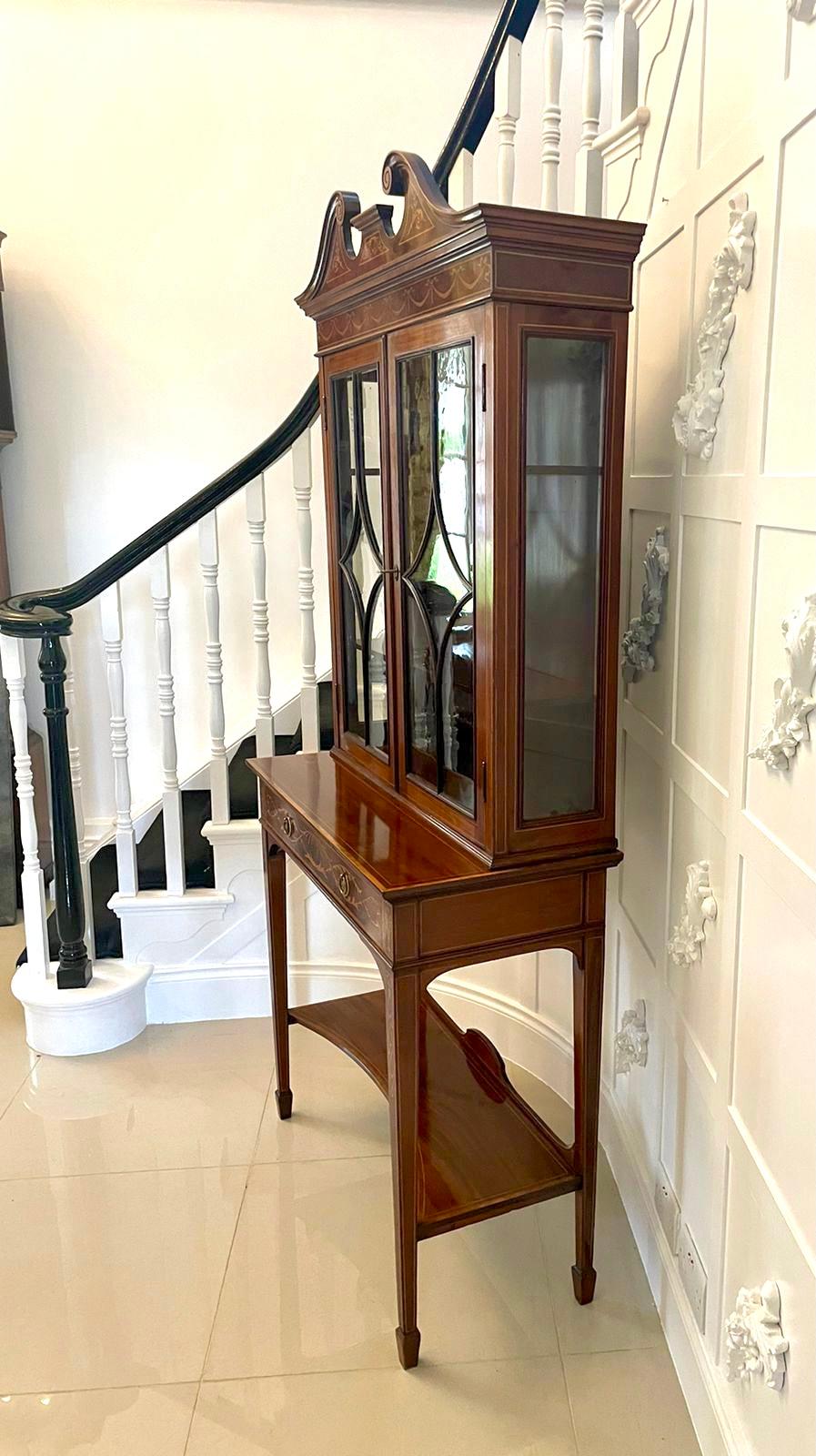 English Quality Antique Mahogany Inlaid Display Cabinet by Edwards & Roberts, London For Sale