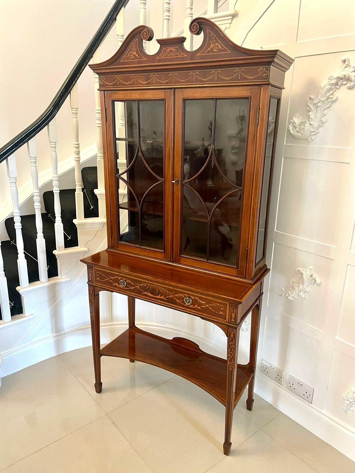 Other Quality Antique Mahogany Inlaid Display Cabinet by Edwards & Roberts, London For Sale