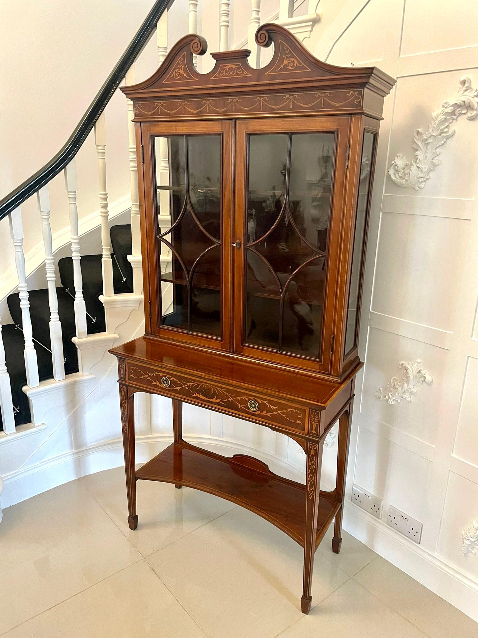 Quality Antique Mahogany Inlaid Display Cabinet by Edwards & Roberts, London For Sale 2
