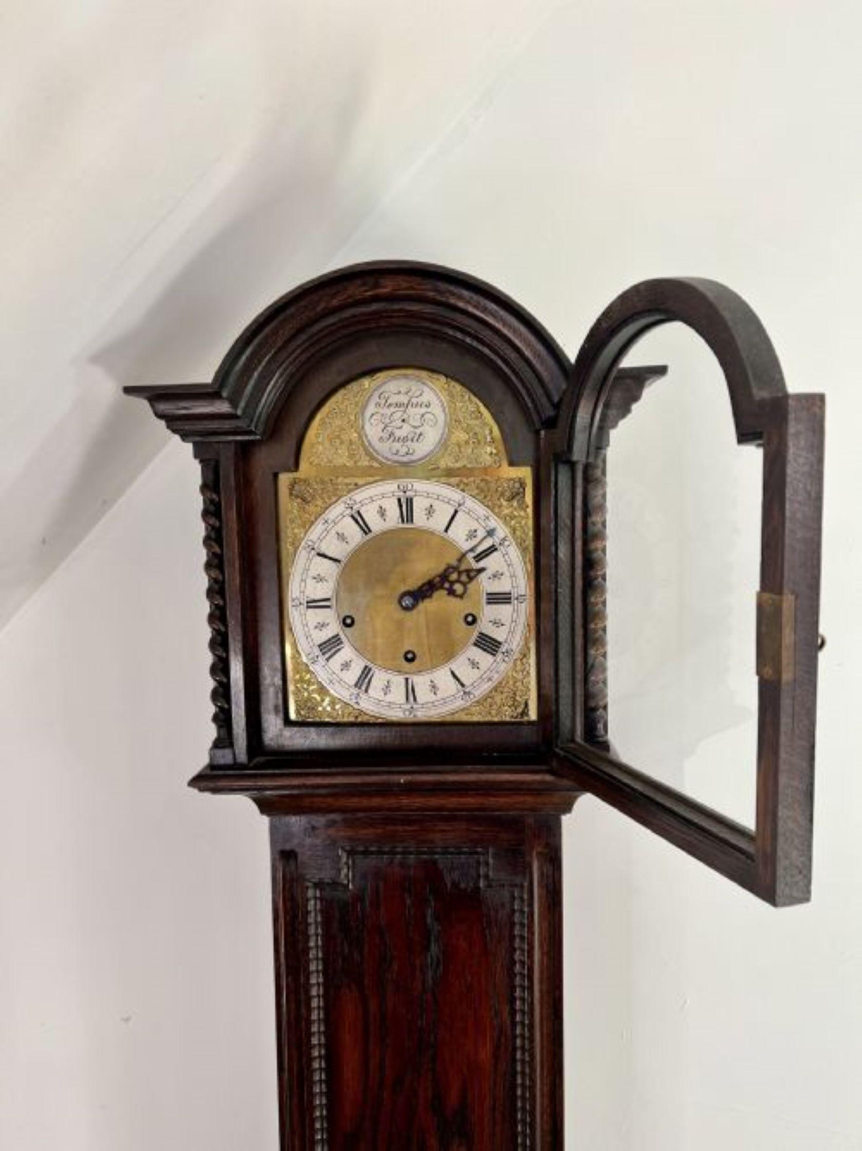 Quality Antique Oak eight Day Chiming Grandmother Clock 2